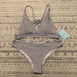 Navy striped bathing suit